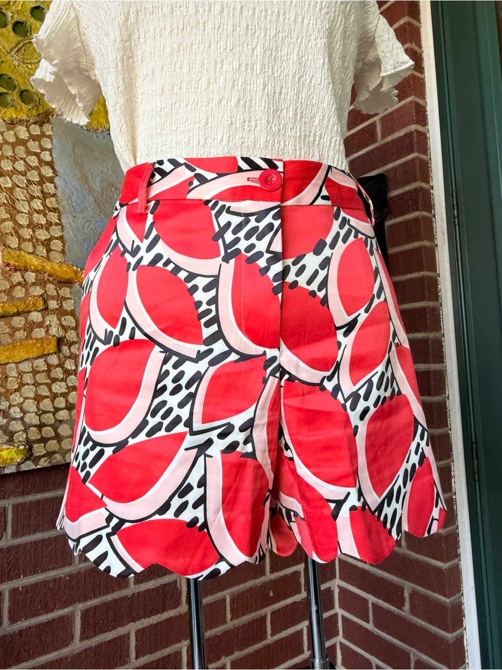 Jade Coral and Black Abstract Print High Waisted  Shorts, 5” Inseam